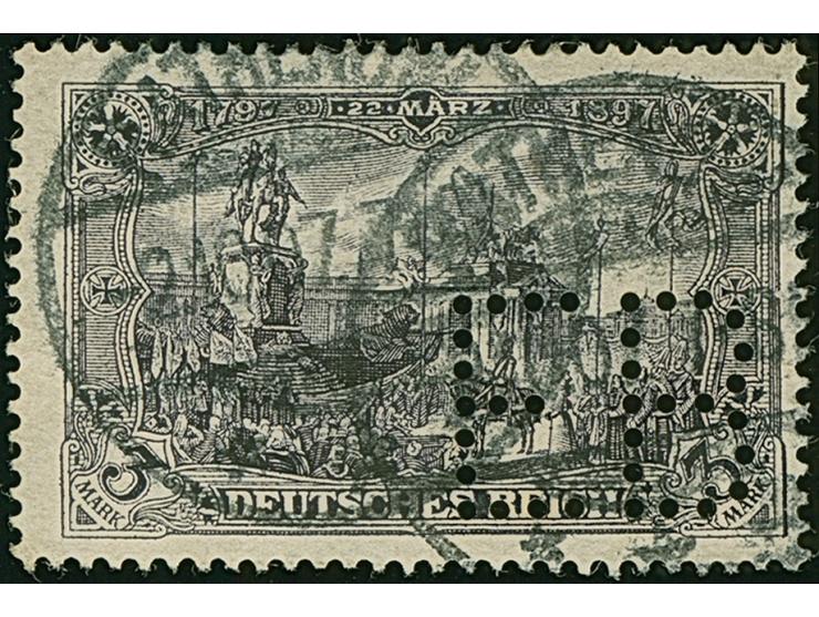 3 M. schwarzpurpurviolett, gez. 26:17, mit Firmen Lochung "EB" sauber entwertet "RATHENOW 2.10.07". Einwandfrei. Fotoattest J