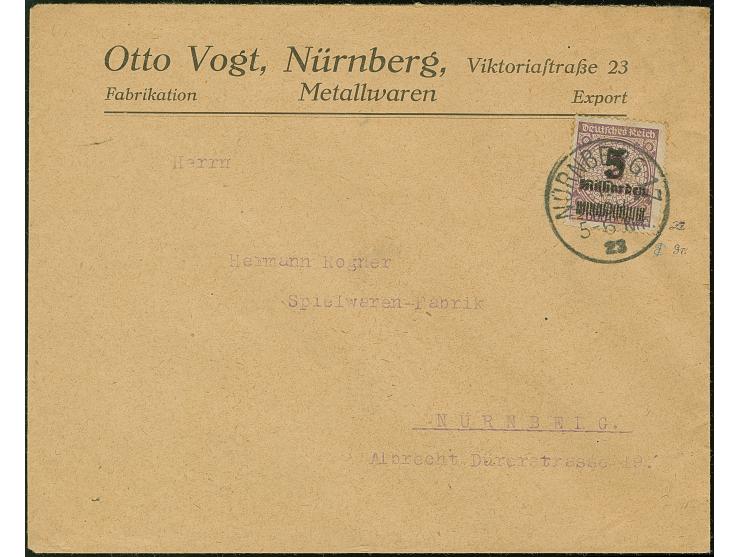 5 Mrd. auf 2 Mio. M. lila mit Stempel “NÜRNBERG 17 19.NOV.23” als tarifgerechte Einzelfrankatur auf Firmenvordruckbrief bis 2