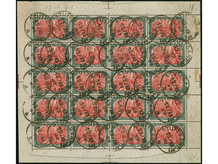 Friedensdruck 5 M., Mittelstück gelblichrot quarzend, kompletter Bogen mit allen Bogenrändern, sauber gestempelt "STUTTGART 1