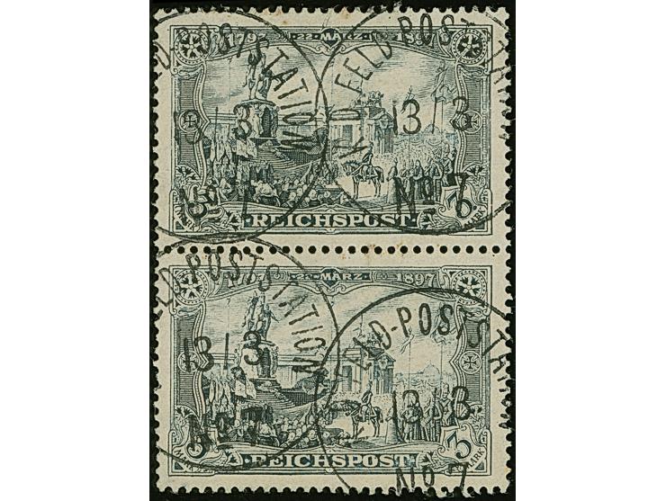 Reichspost 3 M. im senkrechten Typenpaar mit Type I oben und Type II unten, sauber mit Stempel “K.D. FELD.POSTSTATION No. 7 1