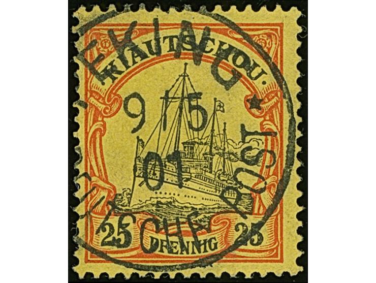 Kiautschou Kaiseryacht 25 Pfg. mit klarem Stempel “(P)EKING DP 9.5.01”, in einwandfreier Erhaltung, sign. HK und Bothe BPP&nb