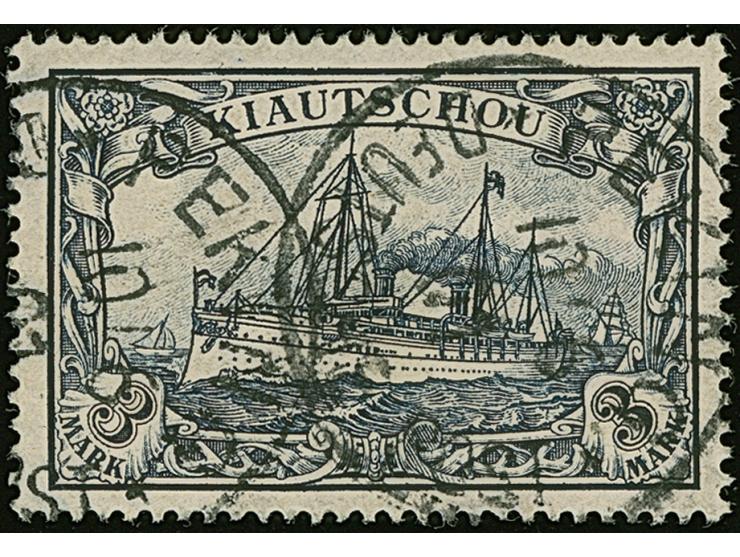 Kiautschou Kaiseryacht 3 M. mit zwei Stempeln “PEKING DP 10.6.01”, in einwandfreier Erhaltung, doppelt sign. Bothe BPP