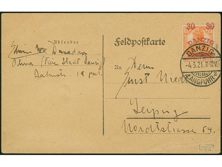 1920, Aushilfsmarken für Postkarten mit bogenförmigen Aufdruck: Germania 30 auf 7½ Pfg. orange, farbfrisch und gut gezähnt, m