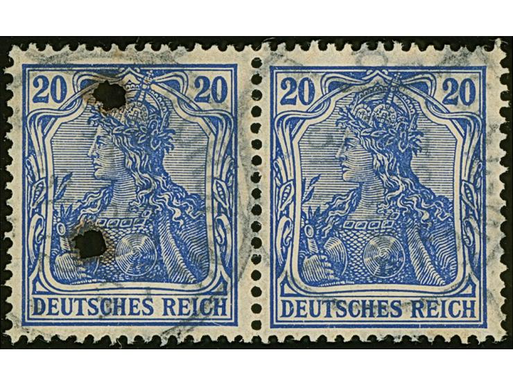 Kreuzer Königsberg: 1915, Germania 20 Pfg. im waagerechten Paar je mit Stempel “KOROGWE DOA 31.12.(15)”. Die linke Marke mit 