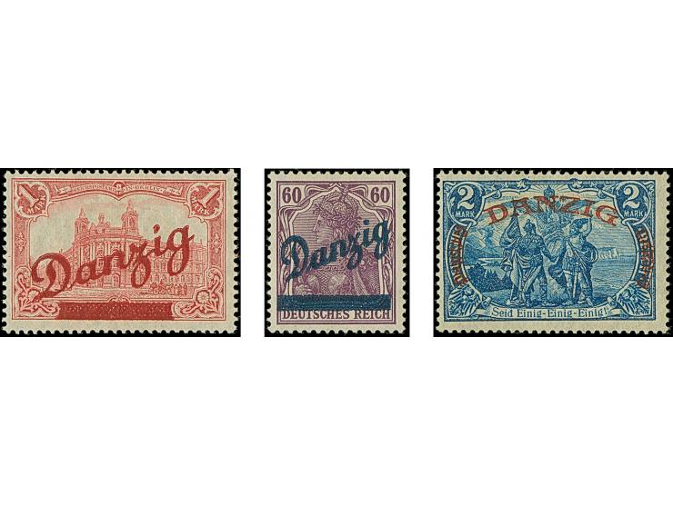 Großer Innendienst 60 Pfg.-2M., je farbfrisch und gut gezähnt, 60 Pfg. von Aufdruckfeld 29, 1 M. vermutlich von Bogenfeld 10 