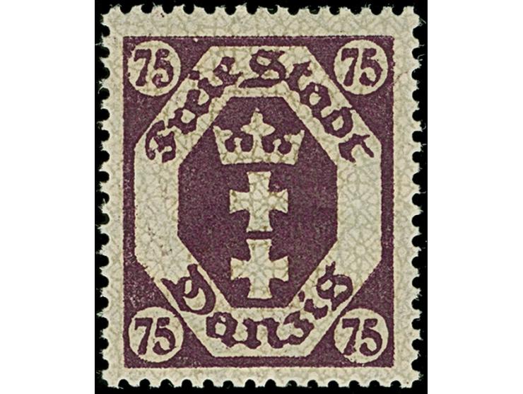 1922, Kleines Staatswappen 75 Pfg. mit Rosettenunterdruck, sauber ungebraucht, tadellos. Der Rosettenunterdruck kommt eigentl