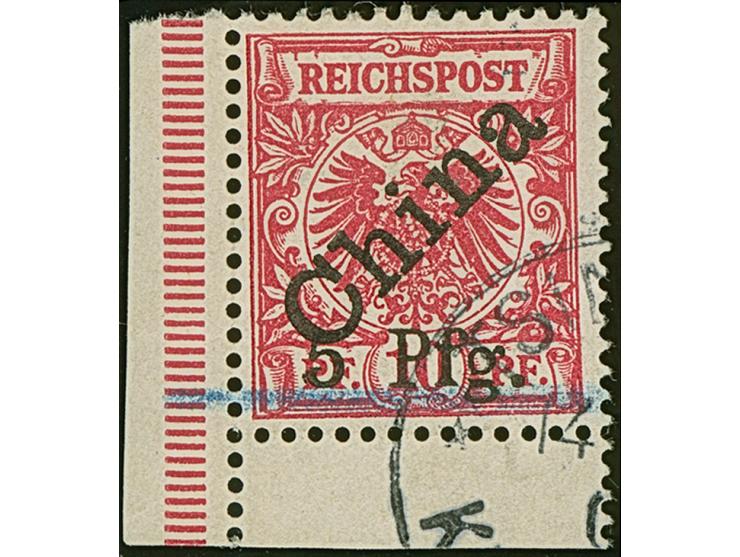 1900, 5 Pfg. auf Diagonalaufdruck 10 Pfg., Aufdrucktype 5a, aus der linken unteren Bogenecke (Feld 41), gestempelt, in einwan