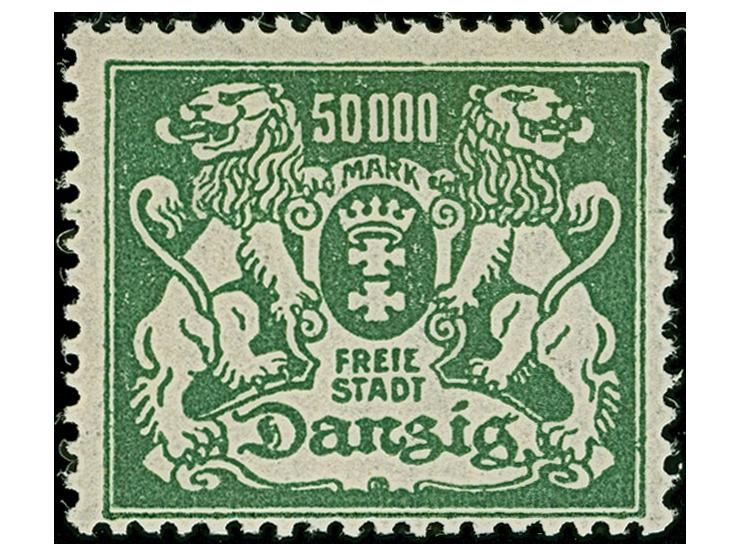 1923, Großes Staatswappen 50.000 M. grün mit Wasserzeichen "ineinander verschlungene Wellenlinien", sehr schön farbfrisch und