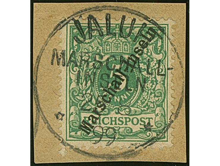 1897/1900, Jaluit-Ausgabe 5 Pfg. mit Stempel “JALUIT MARSCHALL-INSELN 25.8.99” auf Briefstück in einwandfreier Erhaltung, u.a