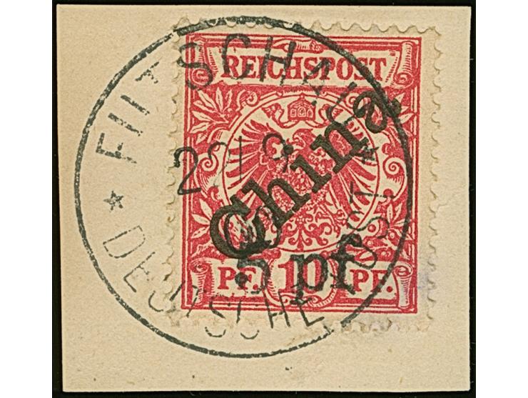 1900, 5 pf. auf Diagonalaufdruck 10 Pfg. mit Stempel “FUTSCHAU DP 22.9.00” auf Briefstück in einwandfreier Erhaltung. Ein seh