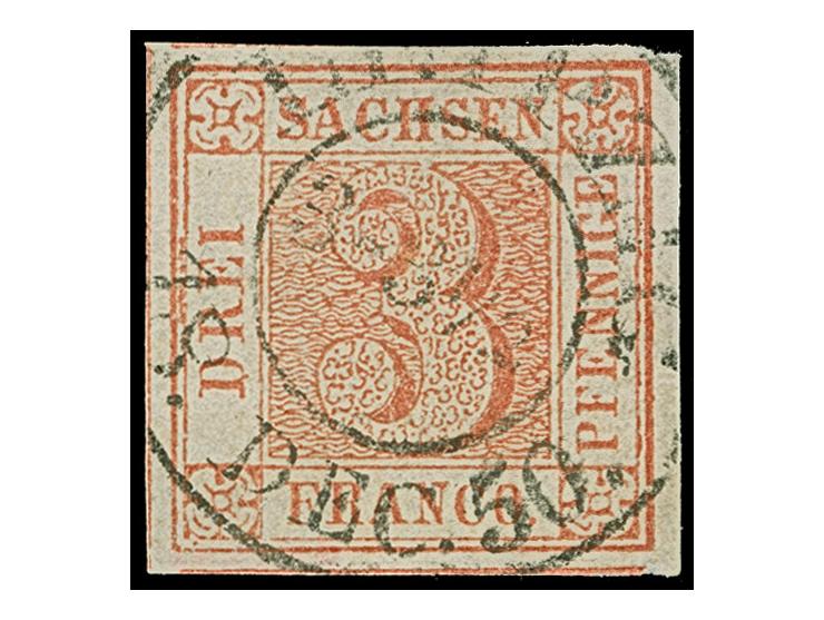 1850, 3 Pfg. rot, Platte III, Type 10, farbfrisch und allseits breitrandig, vom rechten Bogenrand stammend. Links und unten v