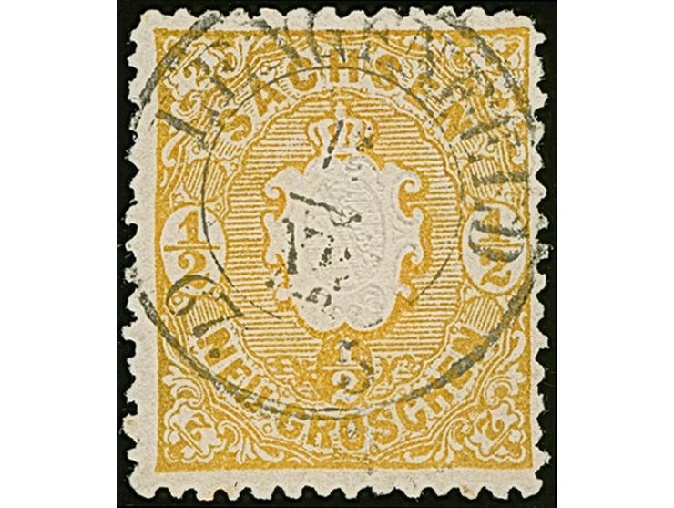 1863, Wappen ½ Ngr. gelborange, farbfrisch und allseits gut gezähnt mit fast zentrisch aufgesetztem DKr. “LENGENFELD 1…XI.67”