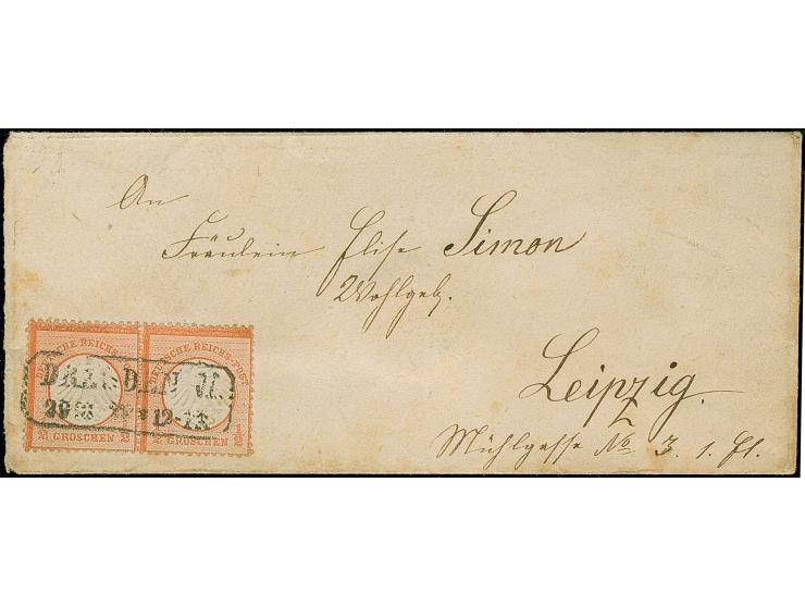 ½ Gr. rötlichorange mit Plattenfehler “Farbstrich auf der 10. Strichleiste rechts” (Feld 49) im waagerechten Paar mit Normalm