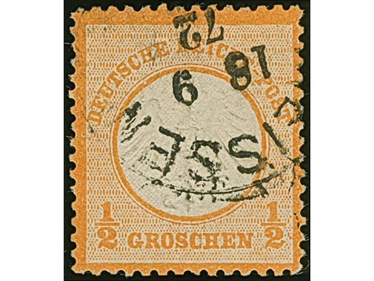 ½ Gr. orange mit Plattenfehler “Kerbe im Innenkreis unter C in DEUTSCHE, verstärkte Punktreihe rechts (frühe Phase)” (Spalte 