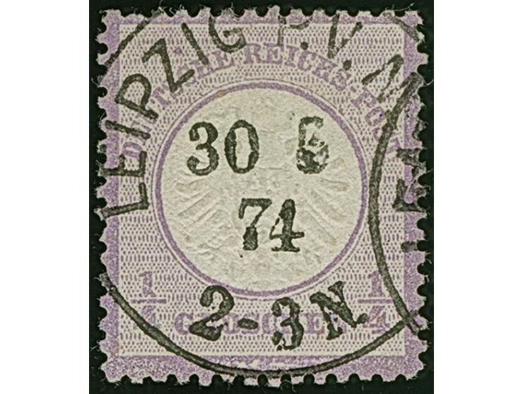 ¼ Gr. grauviolett mit Plattenfehler “zwei helle Punkte im unteren Rahmen”, klar und zentrisch mit Ekr. “LEIPZIG P.V. N. 14 30