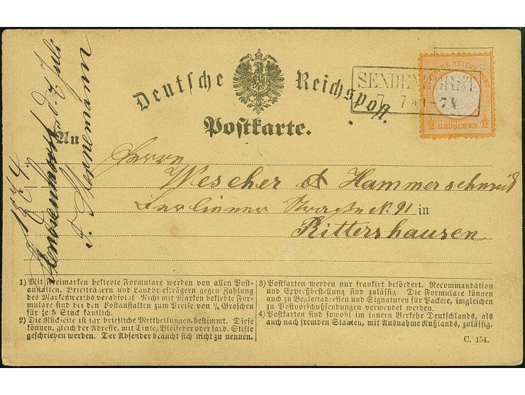 ½ Gr. orange mit Plattenfehler “gebrochenes S in GROSCHEN” (Feld 51), mit Rahmenstempel “SENDENHORST 7.7.(74)” als tarifgerec