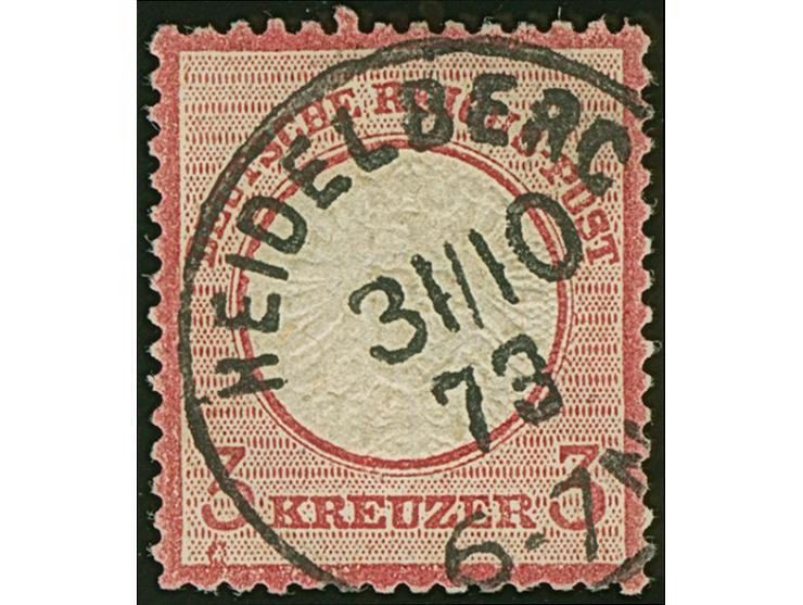 3 Kr. karmin mit Plattenfehler “Kerbe im Innenkreis unter D in DEUTSCHE, kreisförmiger Farbfleck unter der linken Wertziffer”