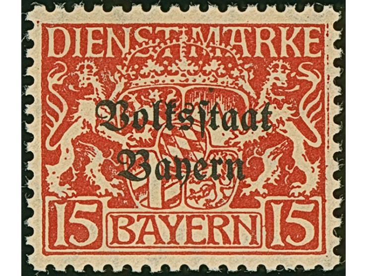 1919, Volksstaat 15 Pfg. auf mattgelblichorangen Papier, Plattenfehler 'weisser Punkt zwischen Kopf und Schwanz des rechten L