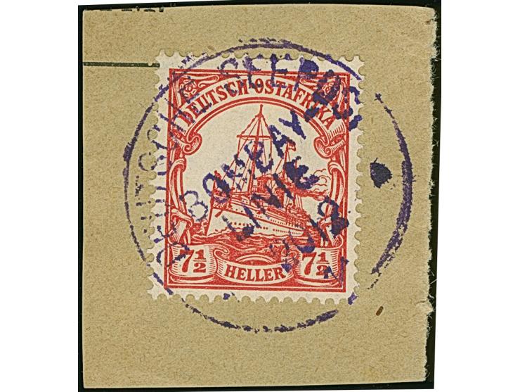 “DSP BOMBAY-LINIE *f (?) 20.2.11” recht klar in Violett auf Kaiseryacht 7½ H. mit Wasserzeichen auf Briefstück, in einwandfre