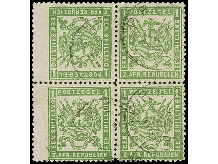 1883, Eagle with spread wings 1 s. green, re-issue, horizontal tete-beche block of four, light cancelled PRETORIA, fine and a