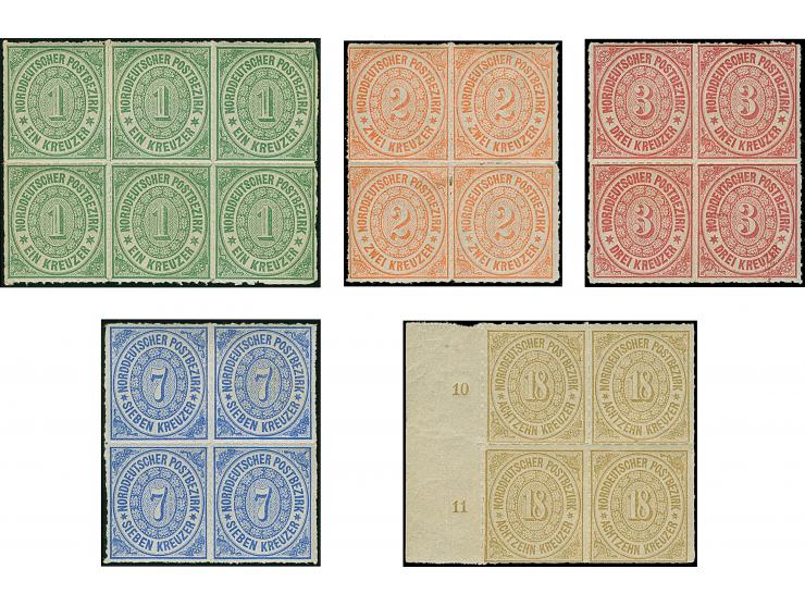 1-18 Kr., die komplette Ausgabe in ungebrauchten Blockstücken, dabei 1 Kr. Im waagerechten 6er-Block, sonst Viererblocks, die