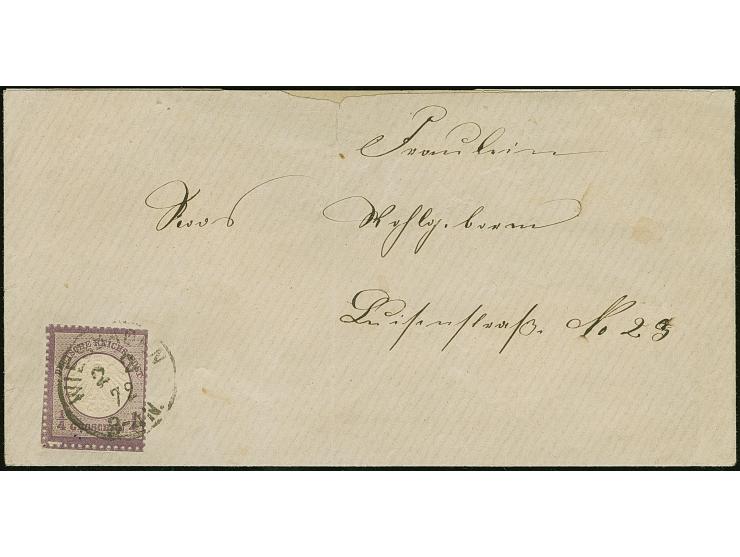 ¼ Gr. grauviolett mit Plattenfehler “helle Striche im Rahmen unten links” (Feld 141), mit klarem EKr. “WIESBADEN 2.2.72” als 