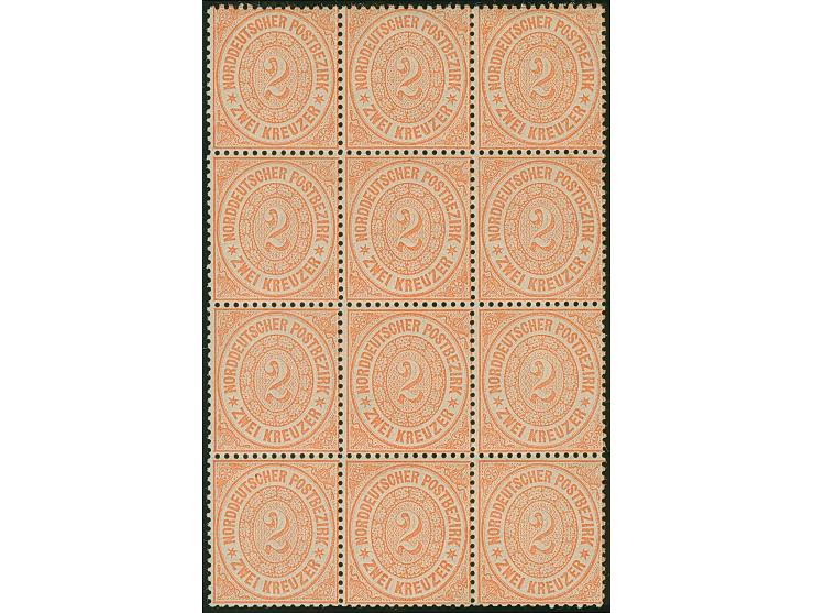 2 Kr. orange im senkrechten Zwölfer-Block, farbfrisch und gut gezähnt, ungebraucht, teils postfrisch. Eine seltene Einheit; P