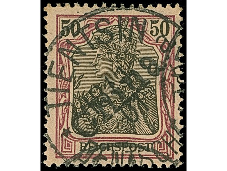 Handstempel 50 Pfg. mit Stempel “TIENTSIN DP 18.1.01”, die farbfrische Marke ist sehr gut gezähnt und in tadelloser Erhaltung