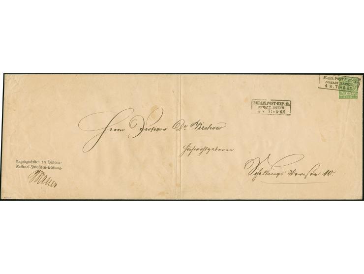 UMSCHLÄGE DER VIKTORIA-NATIONAL-INVALIDEN-STIFTUNG: Umschlag 1/3 Gr. grün, Format 378:131 mm, Absender mit Signatur "Werner",