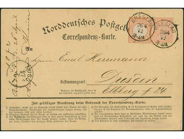 ½ Gr. in wertstufengleicher Mischfrankatur mit Kleiner Brustschild ½ Gr. ziegelrot, beide Marken farbfrisch, gut zentriert un