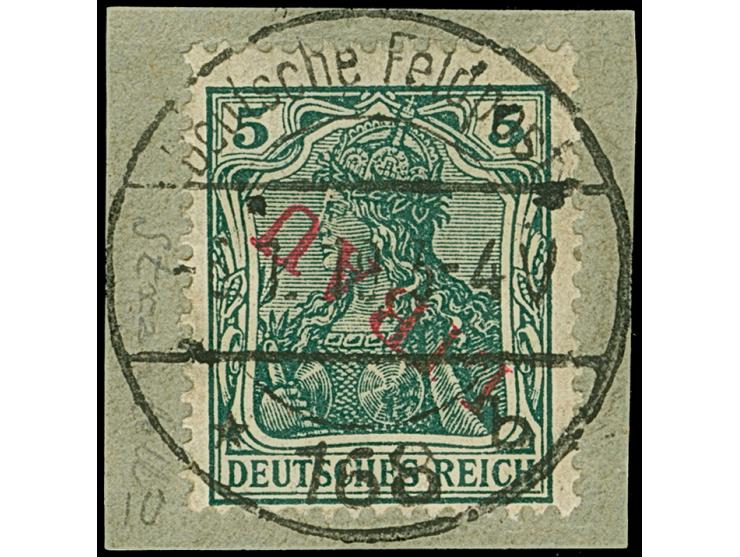 1919, Aufdrucktype II, roter Aufdruck: Germania 5 Pfennig schwärzlichbläulichgrün, kopfstehender Aufdruck, farbfrisch und gut