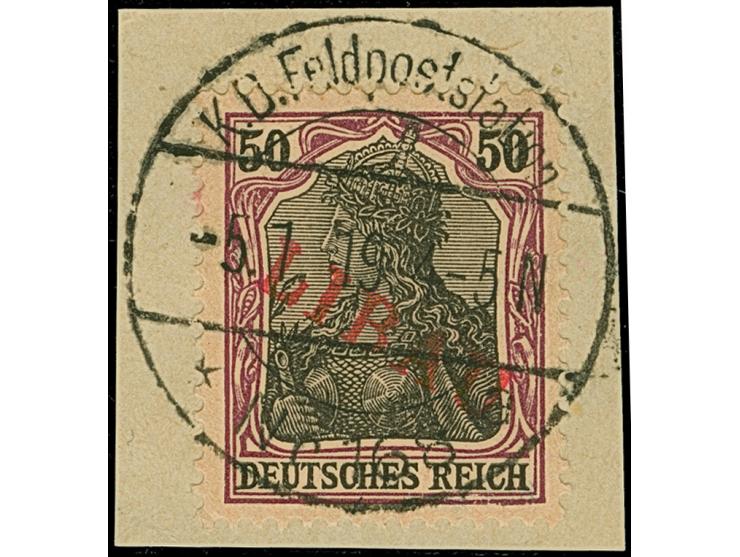 1919, Aufdrucktype II, roter Aufdruck: Germania 5-50 Pfennig, ohne 10 Pfennig, dabei 20 Pfennig in beiden Farben, je farbfris