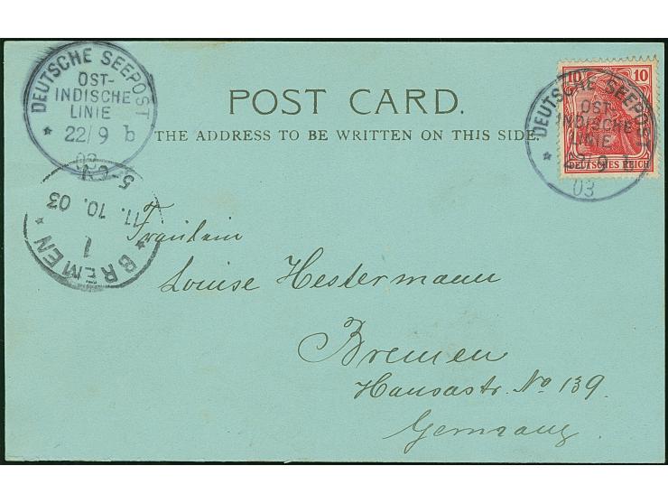 “DSP OST-INDISCHE LINIE *b 22.9.03 (D.Braunfels) sehr klar auf Germania 10 Pfg. auf Ansichtskarte ”Triplicane, Madras" mit Te