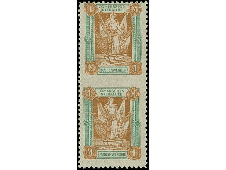 1920, 1. Mailänder Ausgabe 1 Mark im senkrechten Paar, mittig ungezähnt, postfrisch, tadellos, sehr selten, unsigniert mit Fo