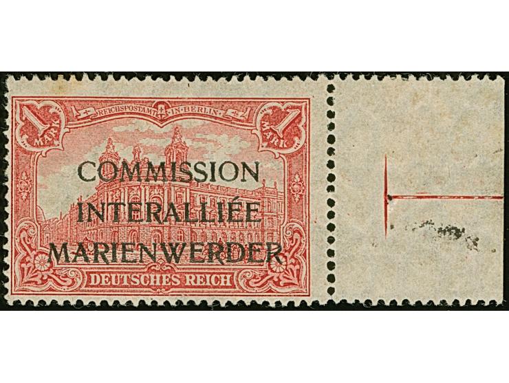 1920, 1 Mark mit Mediävalaufdruck in schwarz, rechtes Seitenrandstück sauber ungebraucht, rückseitig winziger Altersfleck, so
