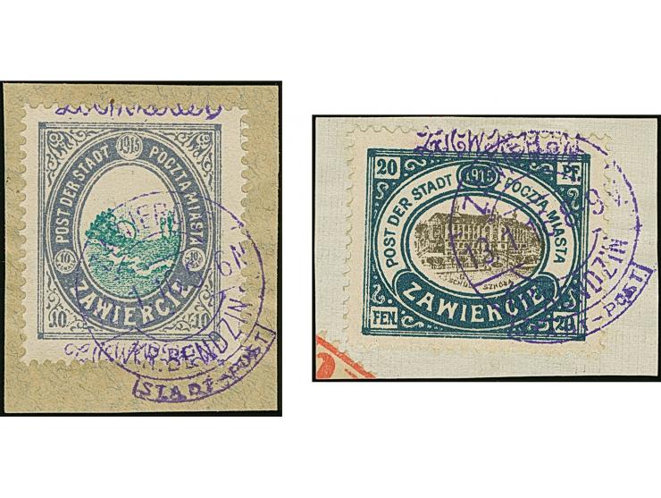 1916, Ansichten 10-20 Pfennig, je mit Kontrolleindruck in dunkelrotlila, farbfrisch und gut gezähnt, je sauber gestempelt auf