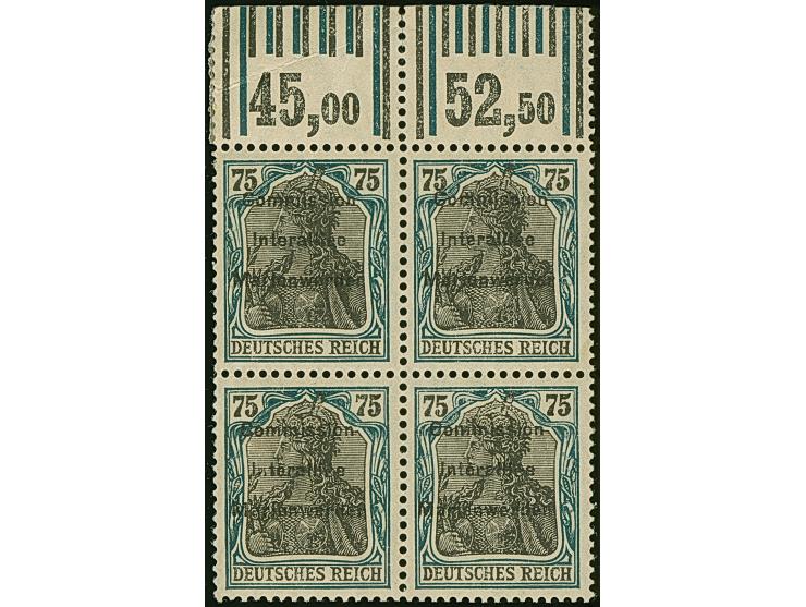 1920, Germania 75 Pfennig mit schwarzem Probeaufdruck von Druckplatte I, jedoch im weiten statt engen Zeilenabstand, Oberrand