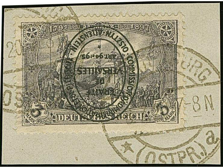 1920, Aufdruckausgabe im Hochoval 3 Mark mit kopfstehendem Aufdruck, farbfrisch und gut gezähnt, sauber mit Stempel “WARTENBU