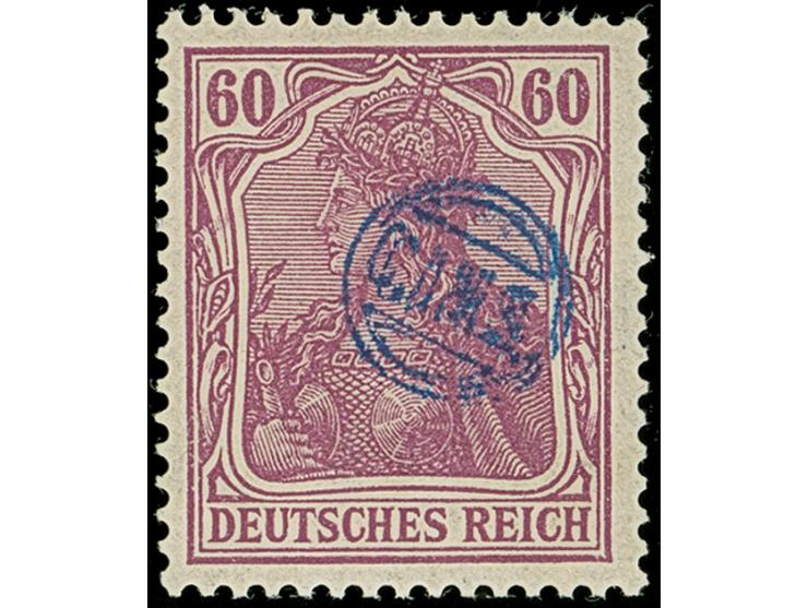 1920, Germania 60 Pfennig dunkelgraulila, mit klarem Doppeldruck, farbfrisch und gut gezähnt, tadellos. Eine der ganz großen 