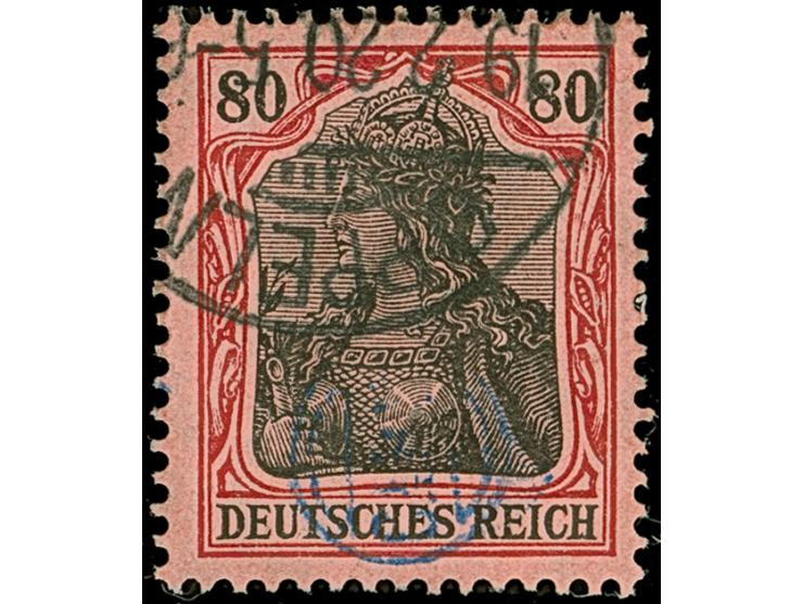 1920, Germania 80 Pfennig karmin/grauschwarz auf mittelgraurot, farbfrisch und gut gezähnt, sauber gestempelt, tadellos, eine