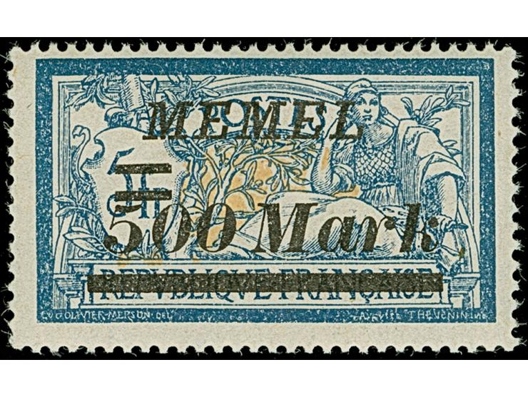 Nicht ausgegebene Marke: 1923, Freimarke 500 Mark auf 5 Francs schwärzlichblau/hellbraunocker, postfrisch, tadellos, ausgabet