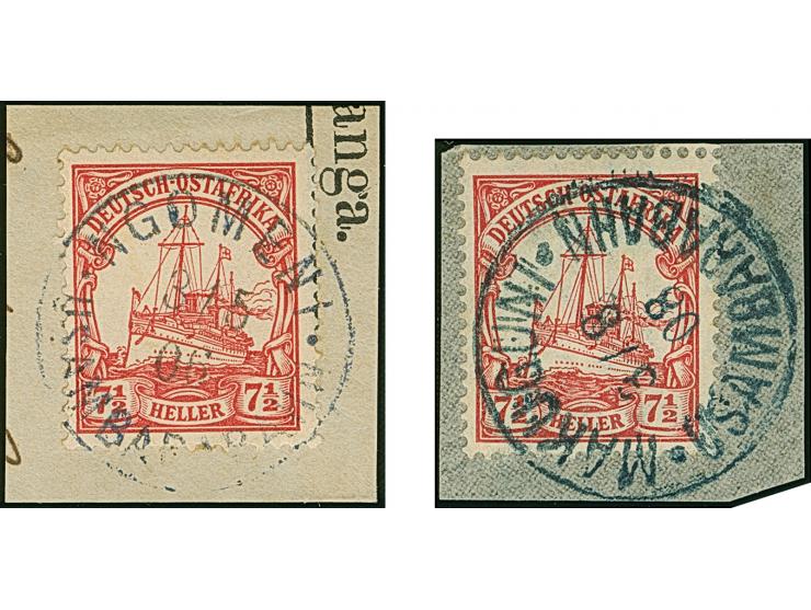 “MAKUGUNI USAMBARABAHN 3.8.08" und “NGOMENI USAMBARABAHN 3.5.06” jeweils klar auf Kaiseryacht 7½ H. ohne bzw. mit Wasserzeich