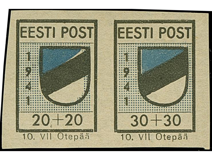1941, Wappenschild 20 und 30 Kopeken im waagerechten Paar, ohne Gummi, die 20 Kopeken aus der 2. Druckperiode,&nbsp;Feld 1, d