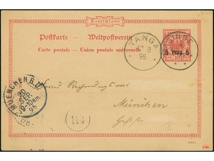 “MASINDE 6.8.95” klar auf Ganzsachenkarte 5 P. auf 10 Pfg. mit Text via Tanga nach München mit vorderseitigem Ankunftsstempel