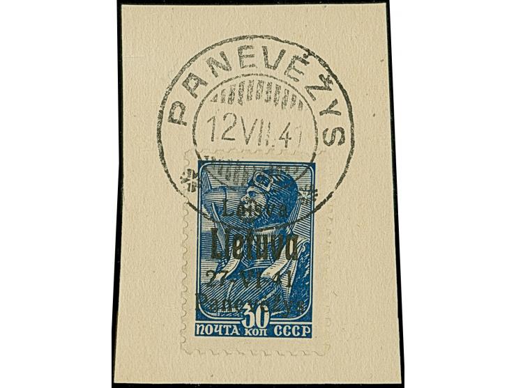 1941, Maschinenaufdrucke 5-60 Kopeken, kompletter Satz mit allen Aufdruckfarben, je sauber mit Stempel auf Briefstück, 30 Kop