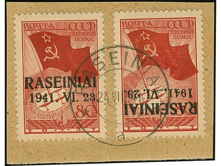 Nordpol 80 Kopeken karmin, mit kopfstehendem sowie mit normalstehendem Aufdruck, farbfrisch und gut gezähnt, sauber mit Stemp