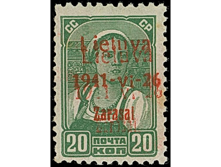 20 Kopeken schwarzgelbgrün, braunroter , doppelter Aufdruck, mit Aufdruckfehler "Monatsangabe Vi statt VI", farbfrisch, links