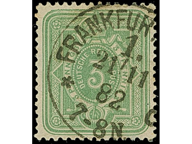 3 Pfg. zartsmaragdgrün, farbfrisch und typisch gezähnt mit klarem EKr. “FRANKFURT A/MAIN 1 *c 21.11.82” und in einwandfreier 