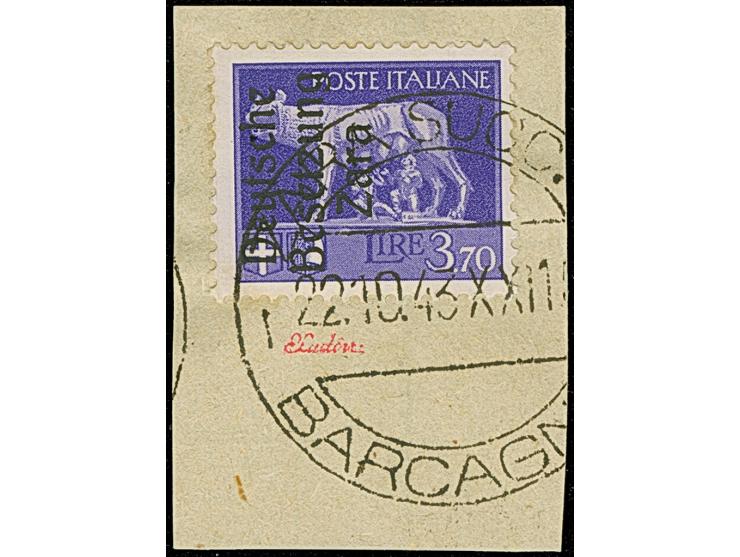 1943, 5 Centisimi - 10 Lire, je farbfrisch und gut gezähnt, sauber mit Stempel “ZARA SUCC. 1 22.10.43” auf Briefstücken, 10 u
