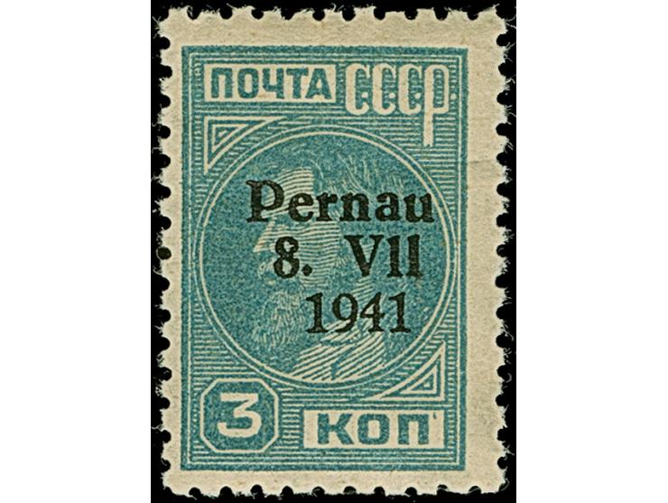 1941, 3 Kopeken dunkelgrünlichblau, gezähnt, mit Aufdruckfehler “9 in 1941 größer und 41 mager", sauber ungebraucht, eine sel